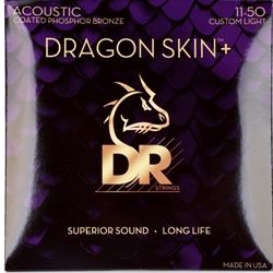 DR Strings Dragon Skin+ Phosphor Bronze Coated Acoustic Guitar Strings - Custom Light .011-.050