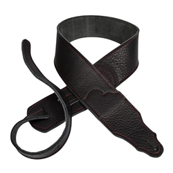 Franklin Strap Original Black Glove Leather Guitar Strap Red Stitching