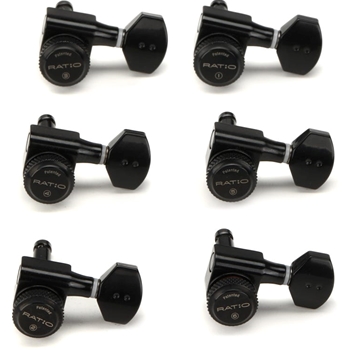 Graph Tech PRL-8721-B0 Ratio 6 In-Line Electric Guitar Locking Machine Heads - Mini Contemporary Style/Black Finish