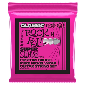 Ernie Ball Super Slinky Classic Rock n Roll Pure Nickel Wrap Electric Guitar Strings 9-42 Gauge