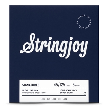 Stringjoy Super Light Gauge (45-125) 5 String Long Scale Nickel Wound Bass Guitar Strings