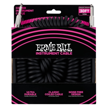 Ernie Ball 30' Coiled Straight / Straight Instrument Cable - Black
