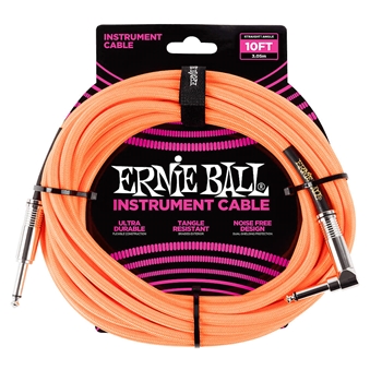 Ernie Ball 10' Braided Straight / Angle Instrument Cable Neon - Orange