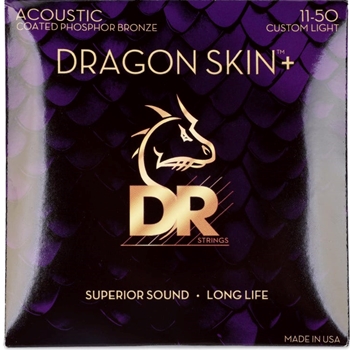 DR Strings Dragon Skin+ Phosphor Bronze Coated Acoustic Guitar Strings - Custom Light .011-.050