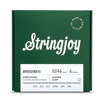 Stringjoy 10-46 Classic Light Gauge Broadways - Pure Nickel Electric Guitar Strings