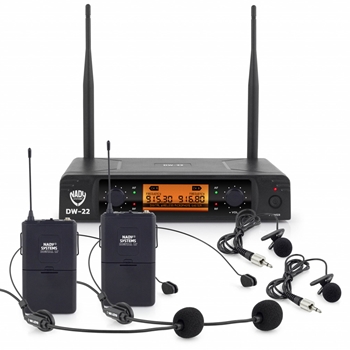 Nady DW-22 Dual Digital Wireless system with two Lapel Microphones + two headset microphones