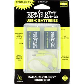 Ernie Ball USB-C Rechargeable 9v Battery by Paleblue - 2-pack